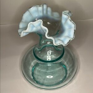 Fenton Aqua Crest vase, vibrant aqua blue